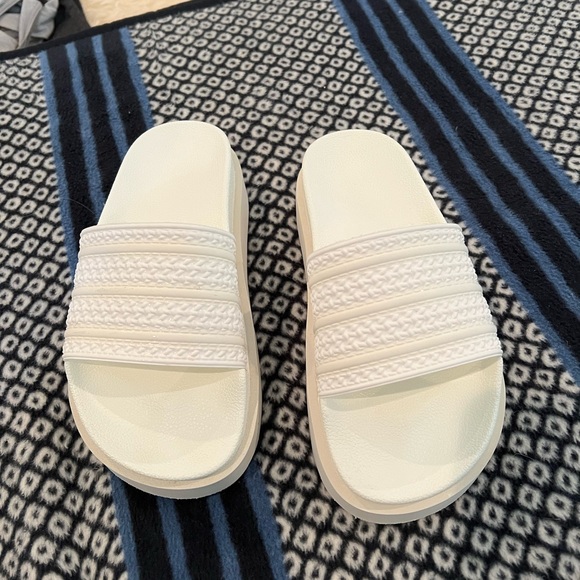 adidas | Shoes | Adidas Adilette Bonega Platform Slides White Womens Size 7 | Poshmark